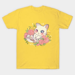 Kawaii Cute Kitty Cat on flowers T-Shirt